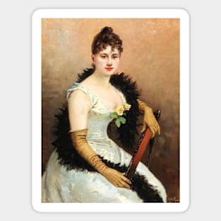 Society Lady with Feather Boa by Gustav Wertheimer Magnet